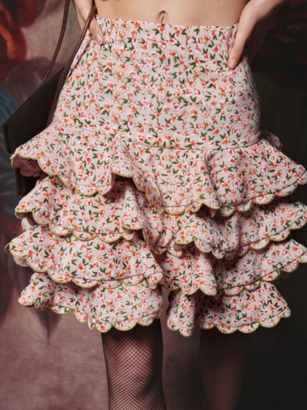 Celia B Floral Tiered Ruffle Scalloped Mini Skirt L
